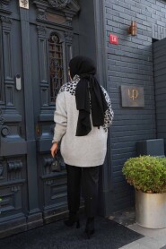 Patterned Grey Knit Modest Sweater Tunic 8818GR - 4