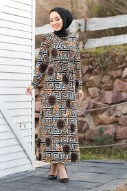 Patterned Hijab Dress 16834DSN - 1
