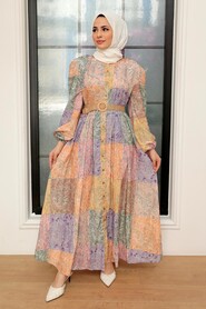 Patterned Hijab Dress 21103DSN - 1