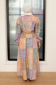 Patterned Hijab Dress 21103DSN - 2