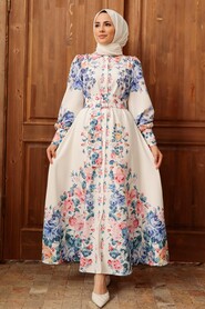 Patterned Hijab Dress 22144DSN - 4