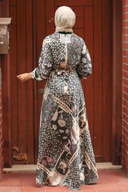 Patterned Hijab Dress 22168DSN - 2