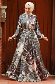 Patterned Hijab Dress 22168DSN - 1