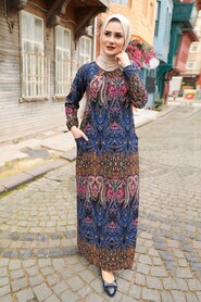 Patterned Hijab Dress 6681DSN - 1