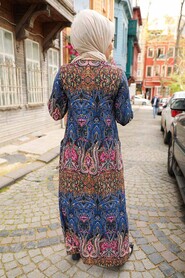 Patterned Hijab Dress 6681DSN - 2