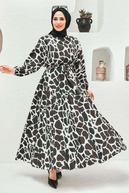 Patterned Hijab Dress 8000DSN3 - NEVA STYLE