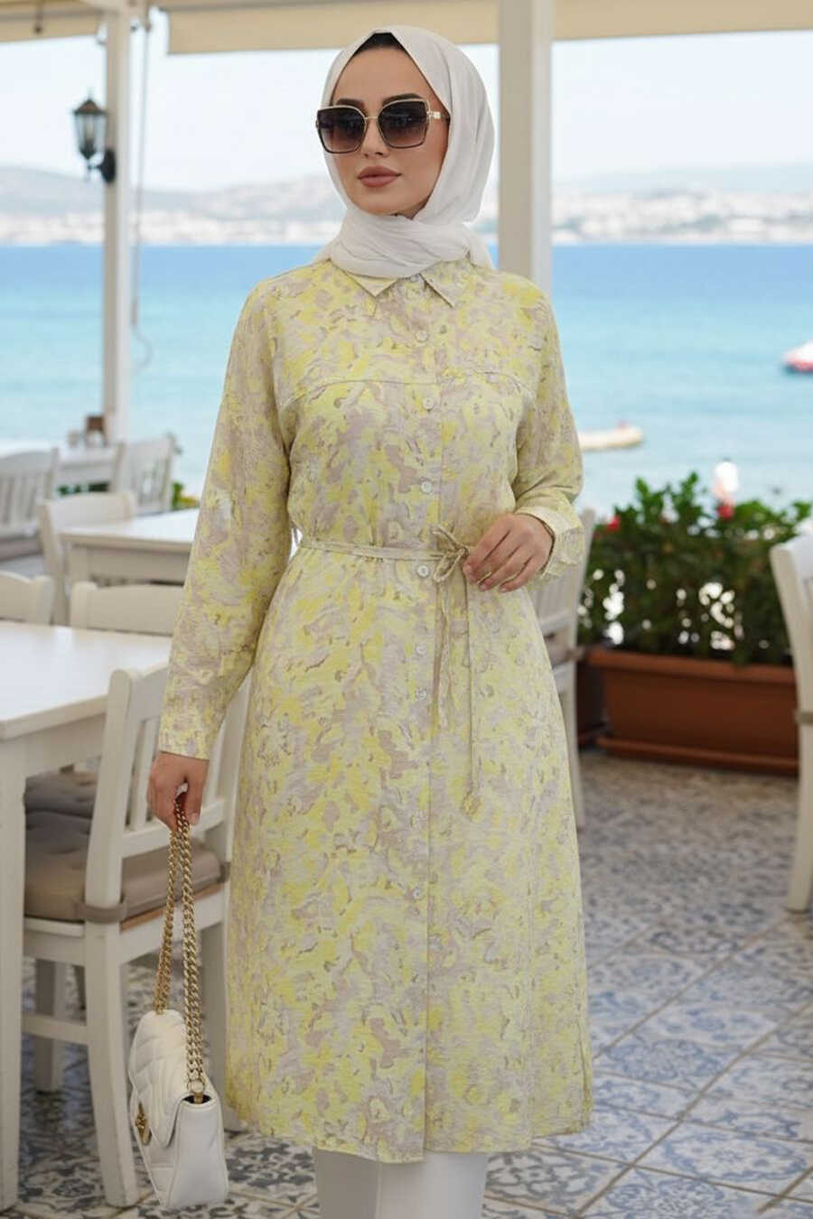 Modesty Tunic Patterned Yellow Modest Tunic 26701SR - Neva-style.com