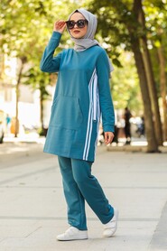 Petrol Blue Hijab Casual Suit 91480PM - 1