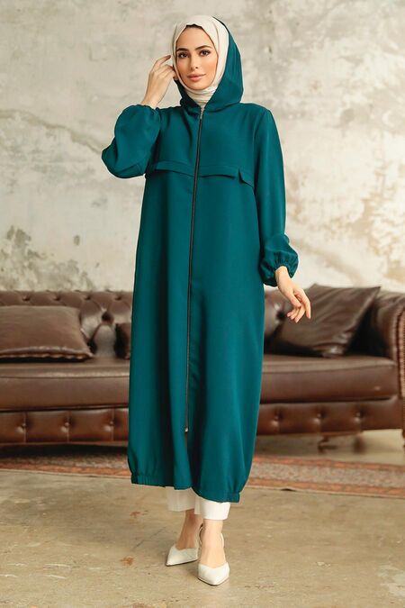 Petrol Blue Hijab Coat 5698PM - NEVA STYLE