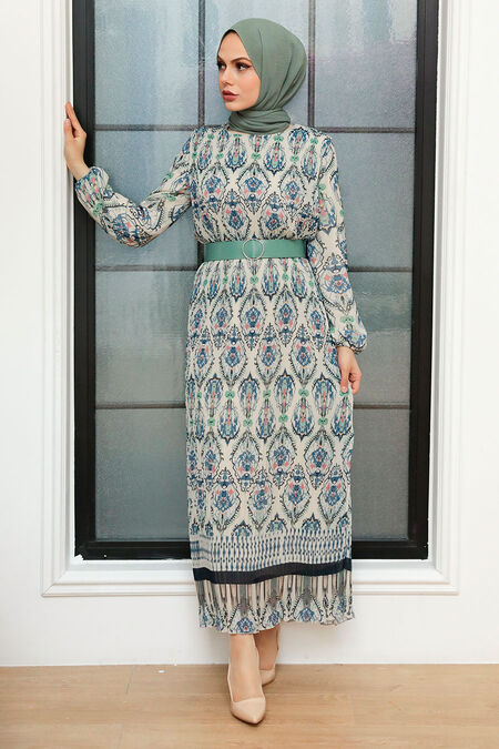Petrol Blue Hijab Dress 3536PM - NEVA STYLE
