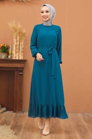 Petrol Blue Hijab Dress 5473PM - 1