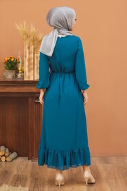 Petrol Blue Hijab Dress 5473PM - 2