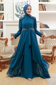  Stylish Petrol Blue Modest Prom Dress 25807PM - 1