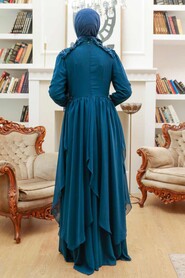  Stylish Petrol Blue Modest Prom Dress 25807PM - 3