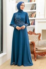  Petrol Blue Turkish Modest Dress 25817PM - 1