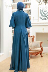  Petrol Blue Turkish Modest Dress 25817PM - 4