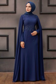 Petrol Blue Hijab Evening Dress 3803PM - 1
