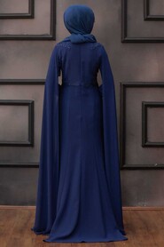 Petrol Blue Hijab Evening Dress 3803PM - 3