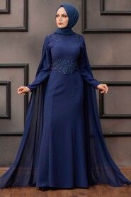 Petrol Blue Hijab Evening Dress 3803PM - 2