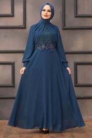 Petrol Blue Hijab Evening Dress 52785PM - 1