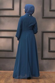 Petrol Blue Hijab Evening Dress 52785PM - 2