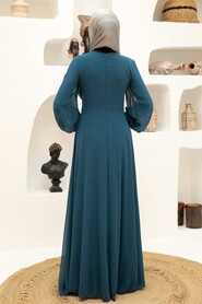  Elegant Petrol Blue Islamic Wedding Dress 9118PM - 2