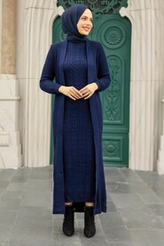 Petrol Blue Hijab Knitwear Suit Dress 3171PM - 1