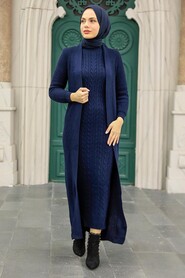 Petrol Blue Hijab Knitwear Suit Dress 3171PM - 2