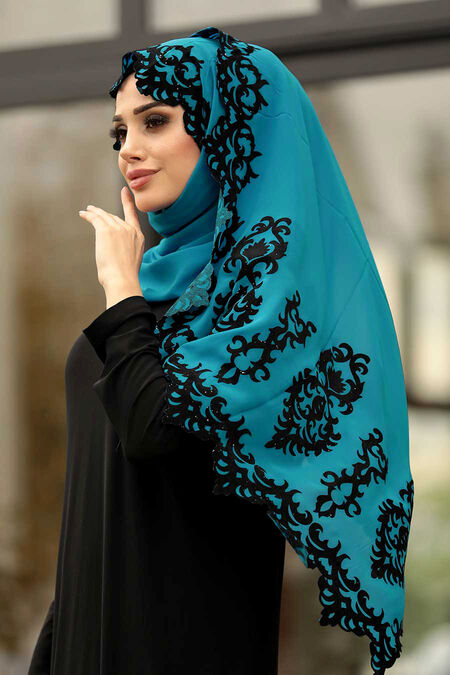 Petrol Blue Hijab Shawl 7493PM - NEVA STYLE