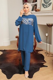 Petrol Blue Hijab Suit Dress 7687PM - 2