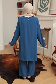 Petrol Blue Hijab Suit Dress 7687PM - 3