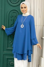 Petrol Blue Hijab Tunic 2443PM - 1