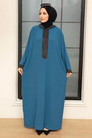 Petrol Blue Hijab Turkish Abaya 7683PM - 1
