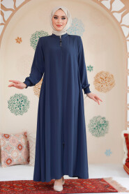 Petrol Blue Modest Abaya 45294PM - 3