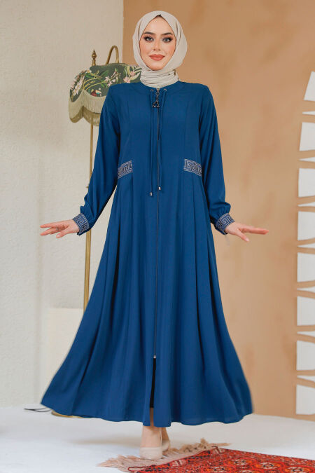 Petrol Blue Muslim Turkish Abaya 45271PM - NEVA STYLE