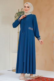 Petrol Blue Muslim Turkish Abaya 45271PM - 2