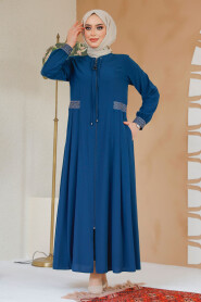 Petrol Blue Muslim Turkish Abaya 45271PM - 3