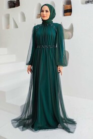  Plus Size Petrol Green Islamic Clothing Engagement Dress 9170PY - 1