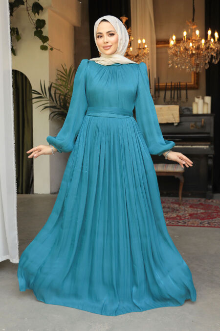 Petrol Green Modest Gown 45191PY - NEVA STYLE