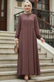 Pleat Detailed Dusty Rose Modest Ferace 45289GK - 2