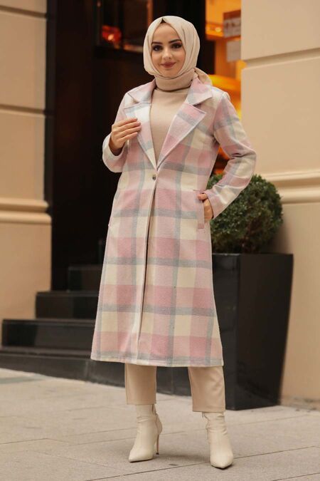 Pink Hijab Coat 55890P - NEVA STYLE