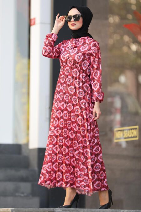 Pink Hijab Daily Dress 87632P - NEVA STYLE