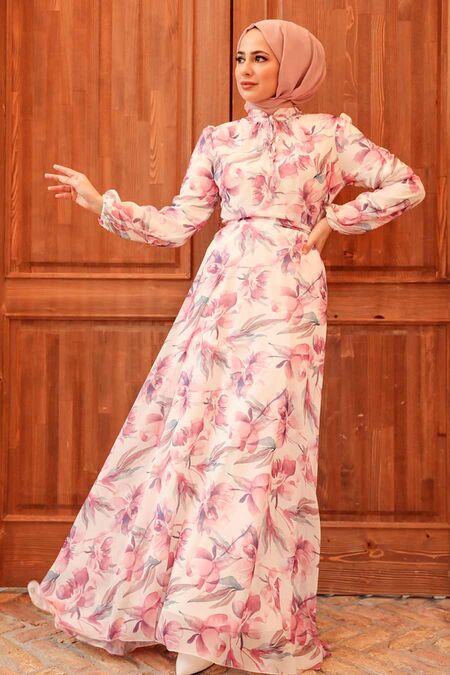Pink Hijab Dress 279028P - NEVA STYLE