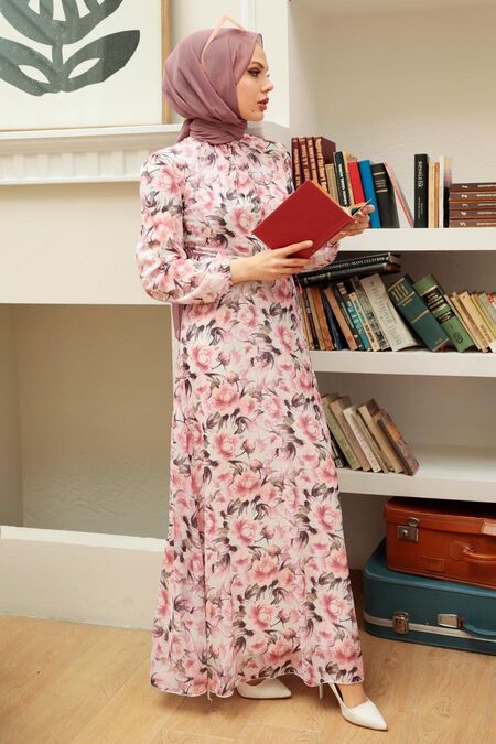 Pink Hijab Dress 279072P - NEVA STYLE