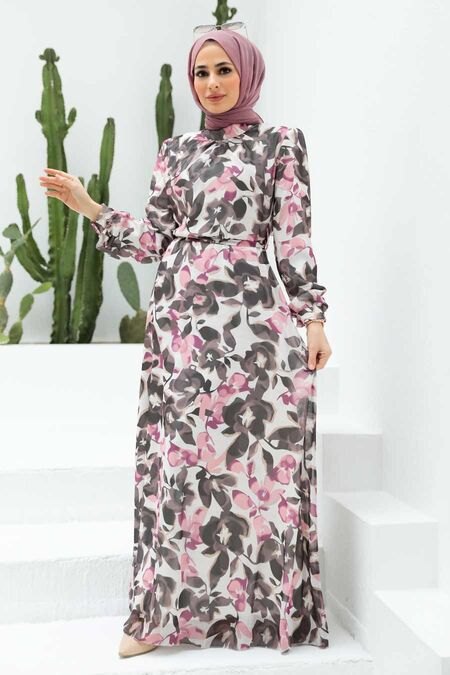 Pink Hijab Dress 2925P - NEVA STYLE