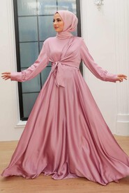  Pink Turkish Hijab Evening Gown 1420P - 1
