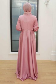  Pink Turkish Hijab Evening Gown 1420P - 2