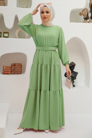 Pistachio Green Hijab Dress 13024FY - NEVA STYLE