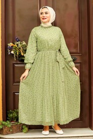 Pistachio Green Hijab Dress 1477FY - 1