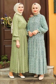 Pistachio Green Hijab Dress 1477FY - 2